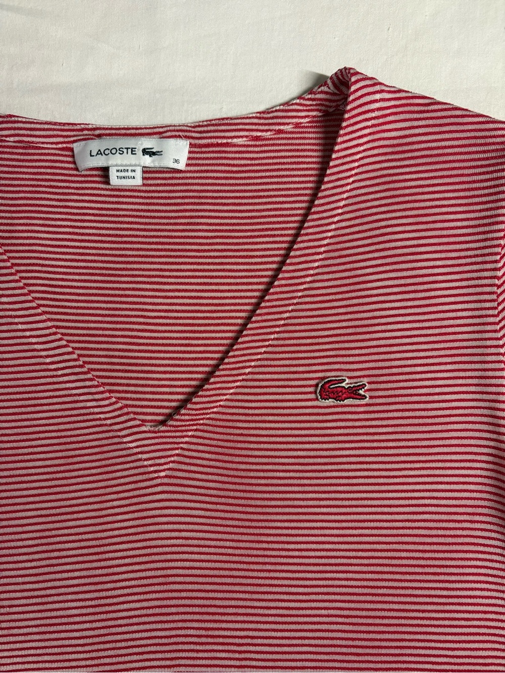 Lacoste Striped V-Neck Short Sleeve Tee - Picture 3 of 5